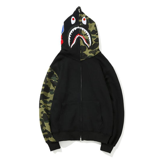 Bathing Ape Hoodie Autumn and Winter Fashion Brand Camouflage Embroidery Stitching Sleeves Cardigan Zipper Hoodie Coat