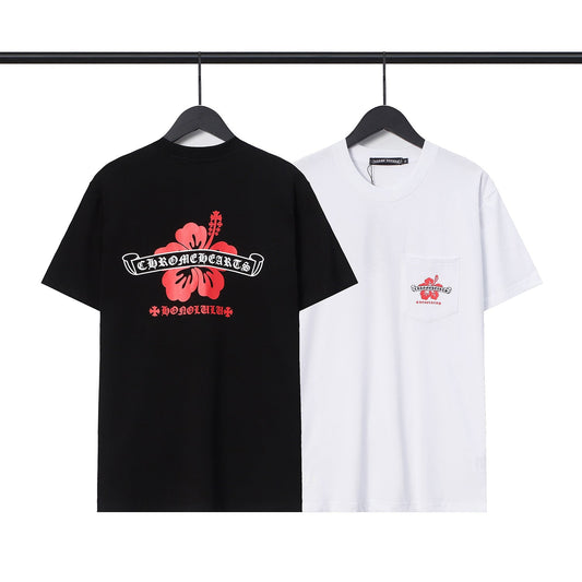 Chrome Heart T Shirts CH Flower Sanskrit Casual Short Sleeve T-Shirt Loose