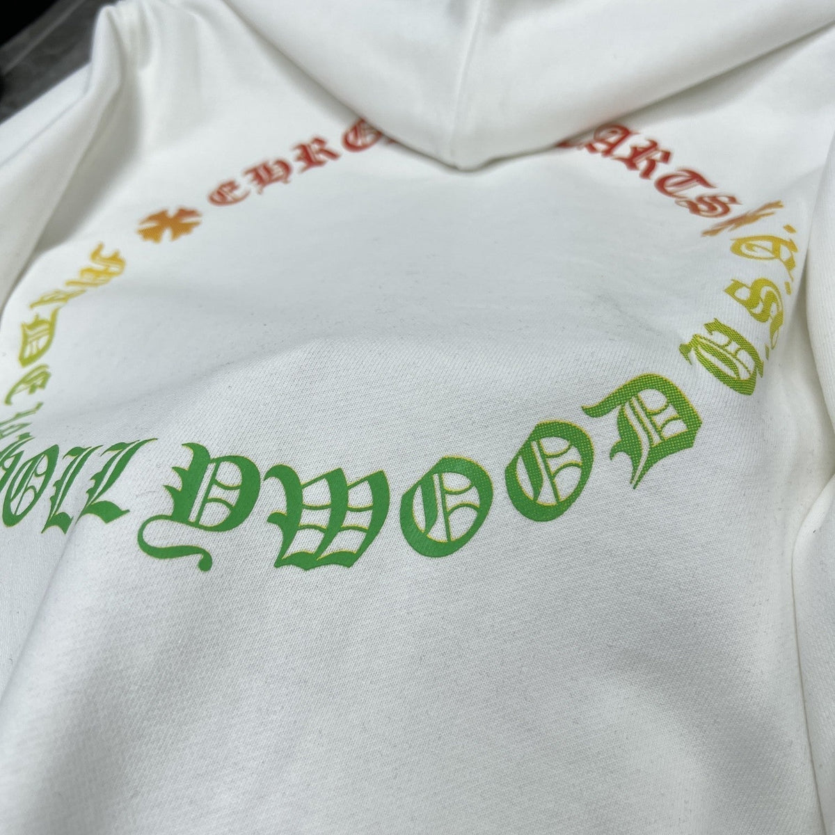Chrome Heart Hoodie Yellow green gradual change letter horseshoe flower arm cross hooded sweater