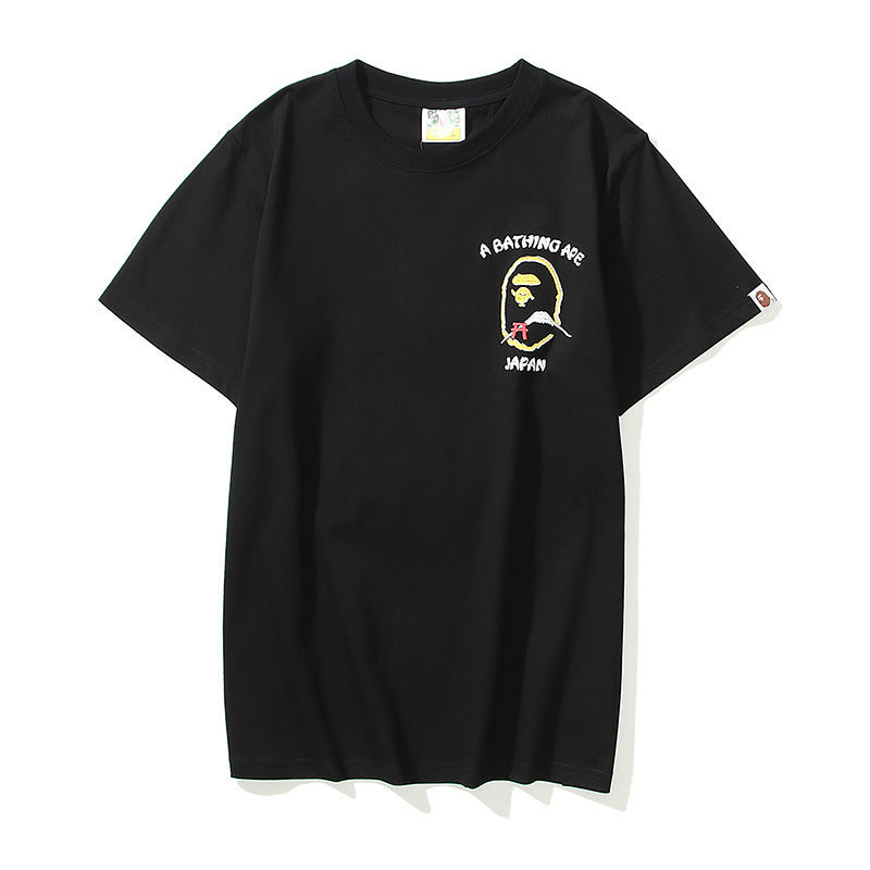 Bathing Ape T-Shirt Summer Golden Printing Men's and Women's plus Size Loose Short Sleeve