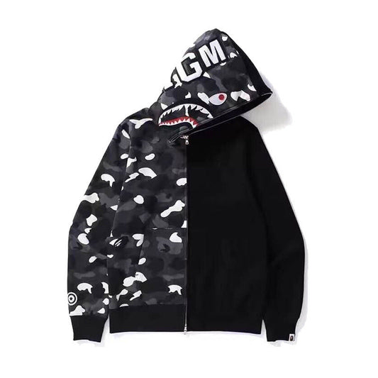 Bathing Ape Ape Head Camouflage Stitching Sweatshirt Hooded Zipper Fleece Jacket